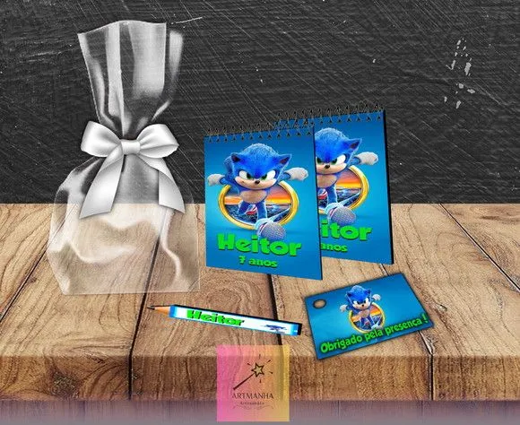 Bloquinho Sonic Personalizado - feito à mão por Artmanha Lembrancinhas