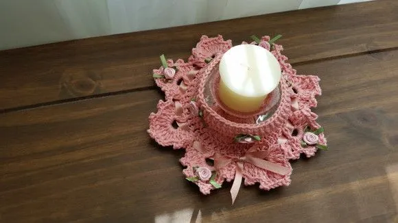 Conjunto de Porta Velas em Crochê Pêssego - foto 5