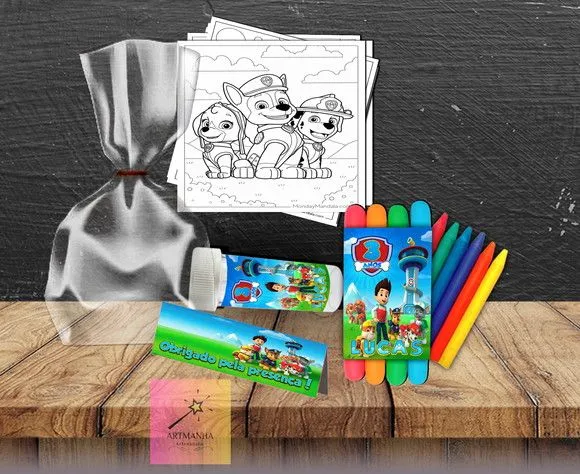 Kit Massinha + Giz + Bolha Patrulha Canina Personalizado - artesanato feito à mão por Artmanha Lembrancinhas