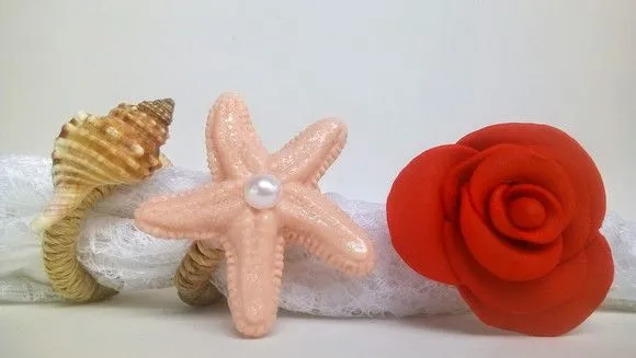 4 unid Porta guardanapo conchas estrelas do mar flor