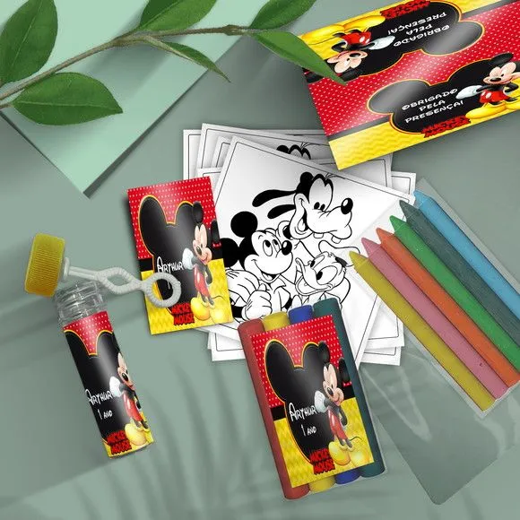 Kit Massinha + Giz + Bolha Mickey Personalizado - feito à mão por Mi Papelaria Criativa