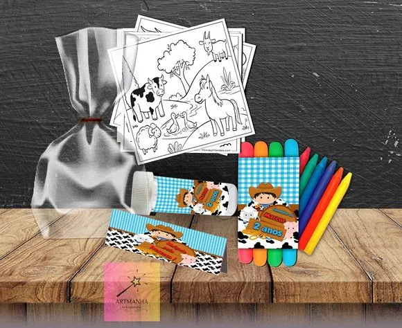 Kit Massinha + Giz + Bolha Fazendinha Personalizado - feito à mão por Artmanha Lembrancinhas