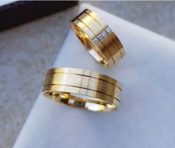 Par Alianças de Noivado Moeda Antiga 6mm + Anel Solitário - artesanato feito à mão por TM JOIAS