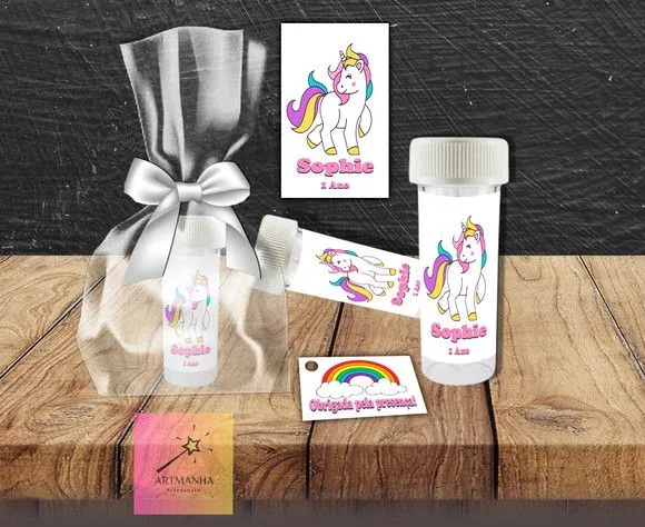 Bolha de Sabão Unicórnio Personalizada - artesanato feito à mão por Artmanha Lembrancinhas
