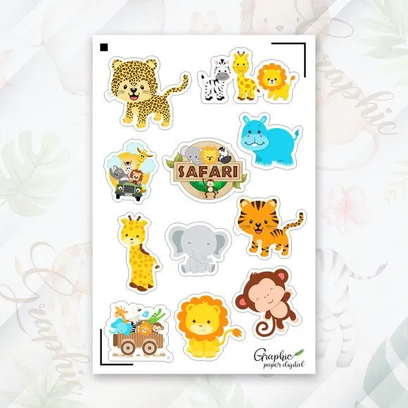 Cartela Adesiva Safari Personalizada - artesanato feito à mão por Mi Papelaria Criativa