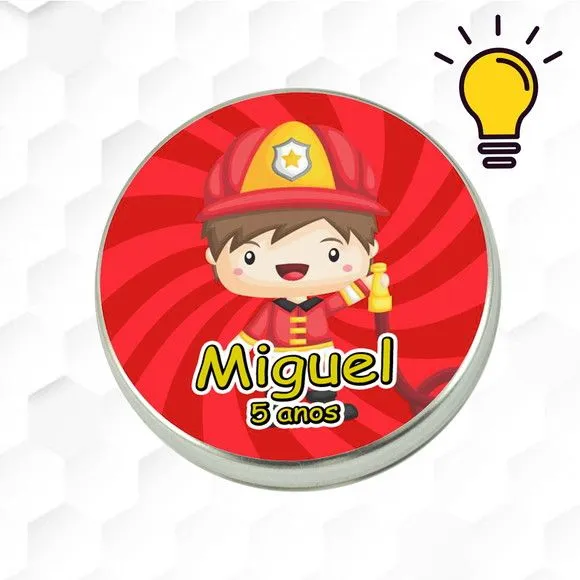 Latinha Metalizada Bombeiro Personalizada - feito à mão por Mi Papelaria Criativa