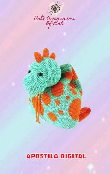 Receita Digital Mochila Dino Amigurumi - feito à mão por Arte Amigurumi Oficial