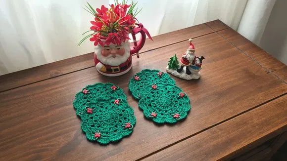 Descanso de Copos ou Taças em Crochê Natal Verde - foto 3