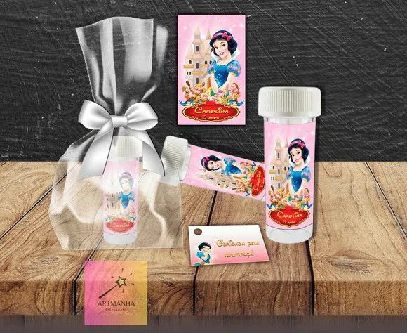 Bolha de Sabão Branca de Neve Personalizada - feito à mão por Artmanha Lembrancinhas