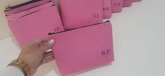 Necessaire personalizada - Rosa e azul - artesanato feito à mão por Innovare Studio