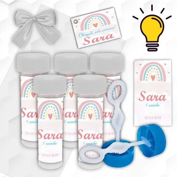 Bolinha de Sabão Arco Íris Personalizada - artesanato feito à mão por Mi Papelaria Criativa