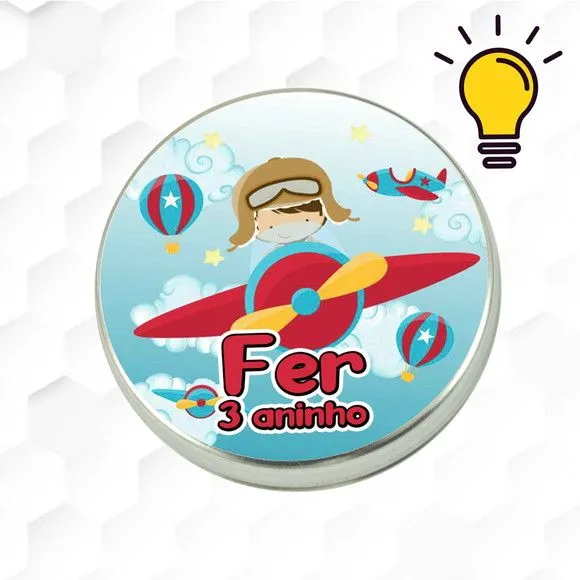 Latinha Metalizada Aviador Personalizada - feito à mão por Mi Papelaria Criativa