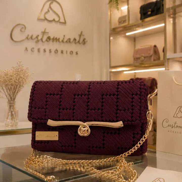 Bolsa Artesanal crochê na tela - artesanato feito à mão por customiarts