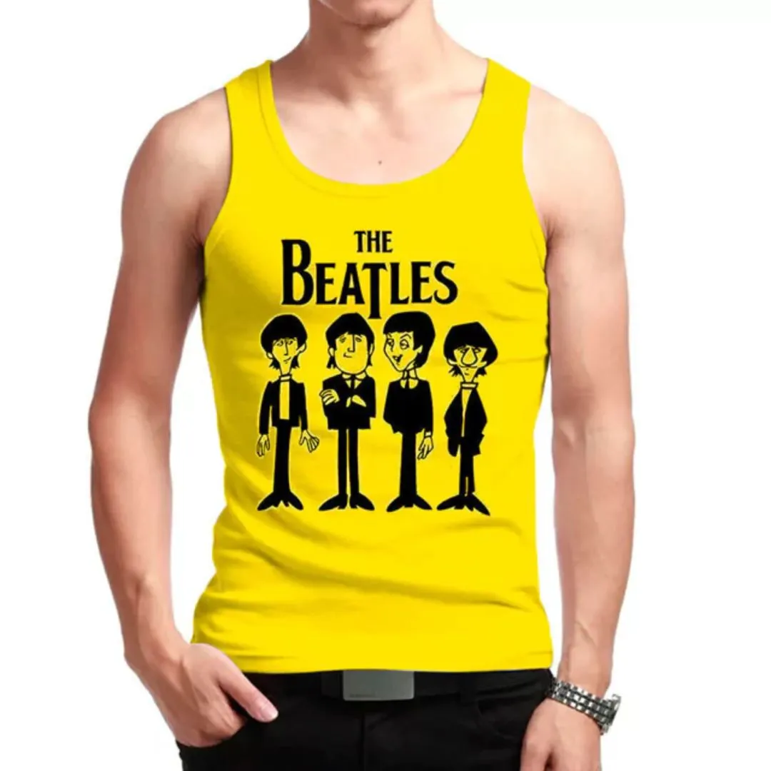 Camiseta regata Beatles, estampa desenho animado exclusiva, tamanho unisex - artesanato de Lado B Rock Camisetas