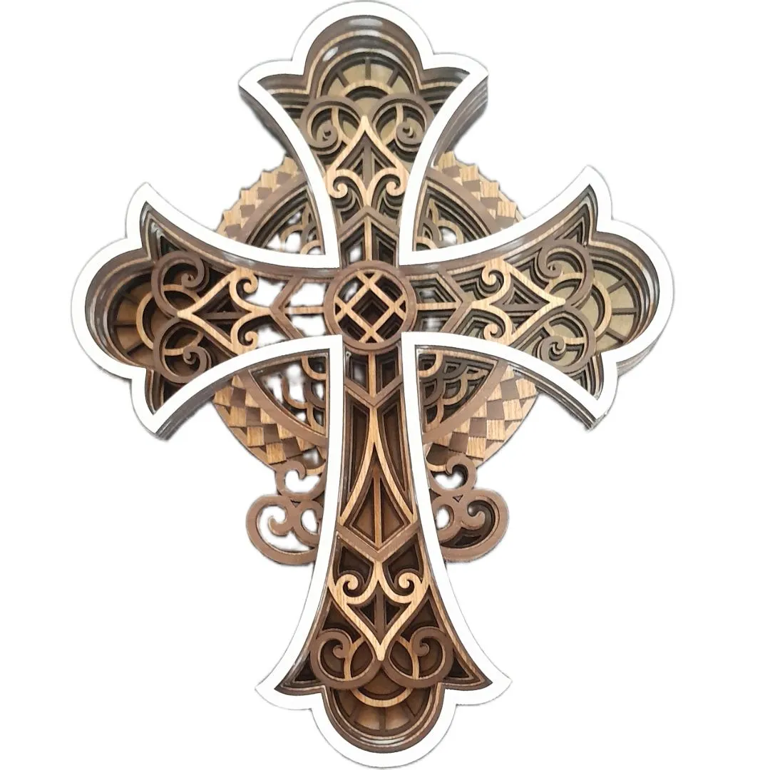 Cruz Decorativa Artesanal em MDF – Corte a Laser – 20 x 16 cm