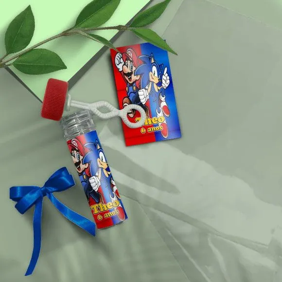 Bolha de Sabão - Mario e Sonic Personalizado - artesanato feito à mão por Mi Papelaria Criativa