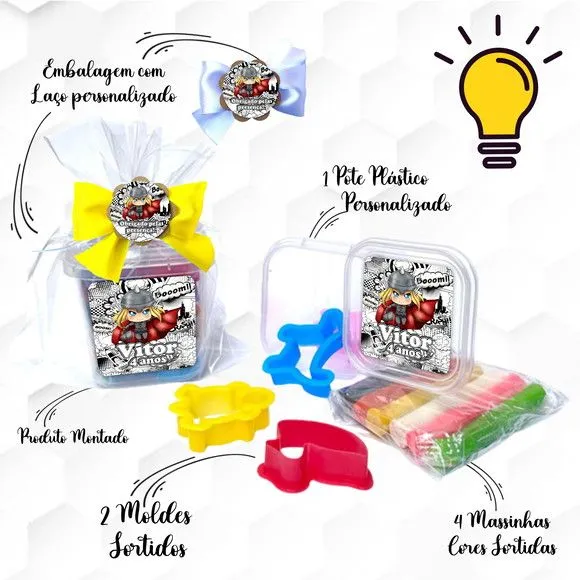 Massinha no Pote com Cortadores Thor Personalizada - feito à mão por Mi Papelaria Criativa