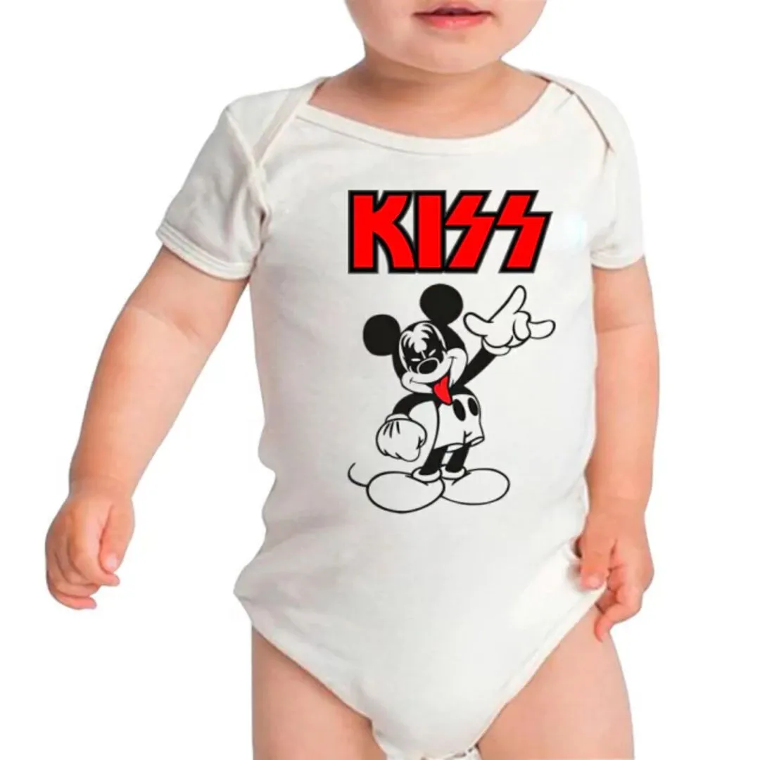 Body bebê Kiss Mickey, estampa exclusiva 100% algodão - artesanato de Lado B Rock Camisetas