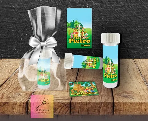 Bolha de Sabão Ursinho Pooh Personalizada - feito à mão por Artmanha Lembrancinhas