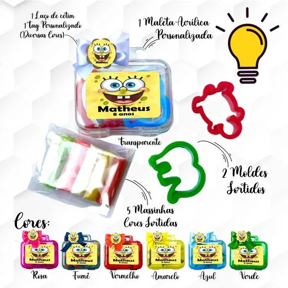Mini Maleta com Massinhas Bob Esponja Personalizada - feito à mão por Mi Papelaria Criativa