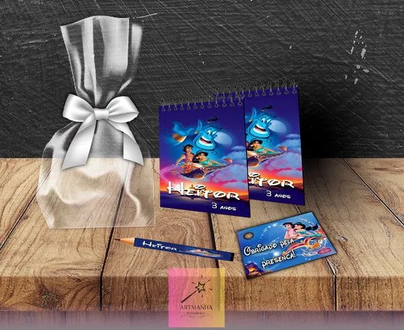 Bloquinho Aladdin Personalizado - feito à mão por Artmanha Lembrancinhas