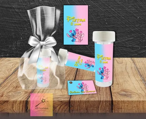 Bolha de Sabão Stitch e Angel Personalizada - artesanato feito à mão por Artmanha Lembrancinhas