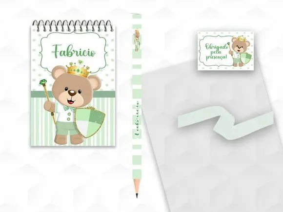 Bloquinho com Lápis Ursinho Principe Personalizado - artesanato feito à mão por creativitybynina