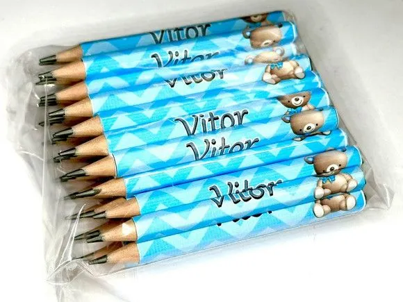 Mini Lápis Ursinho Personalizado - feito à mão por Mi Papelaria Criativa