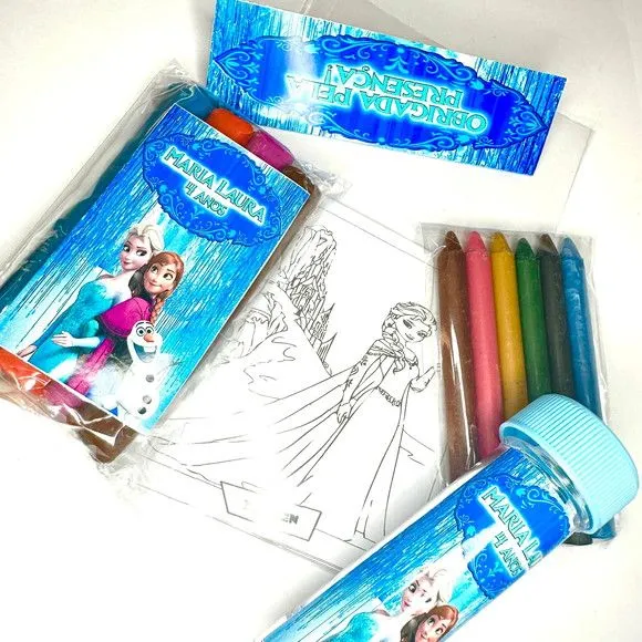 Kit Massinha + Giz + Bolha Frozen Personalizado - feito à mão por Mi Papelaria Criativa