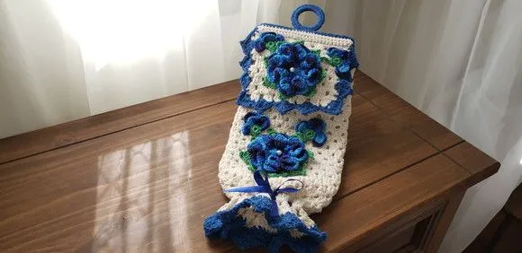 Puxa Saco em Crochê Azul Royal - foto 4