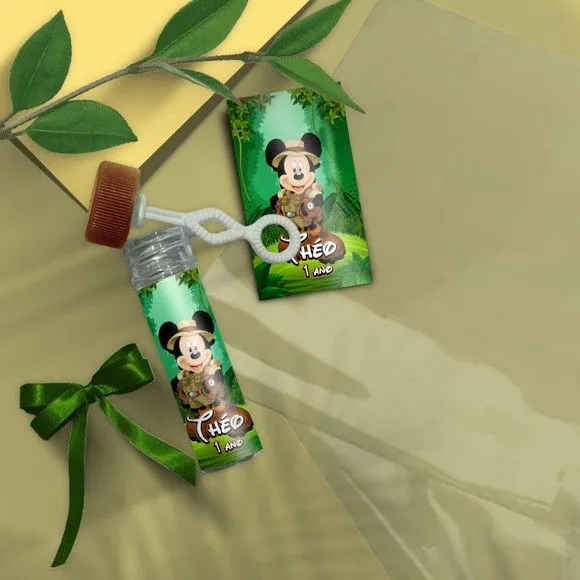 Bolha de Sabão - Mickey Safari Personalizado - artesanato feito à mão por Mi Papelaria Criativa