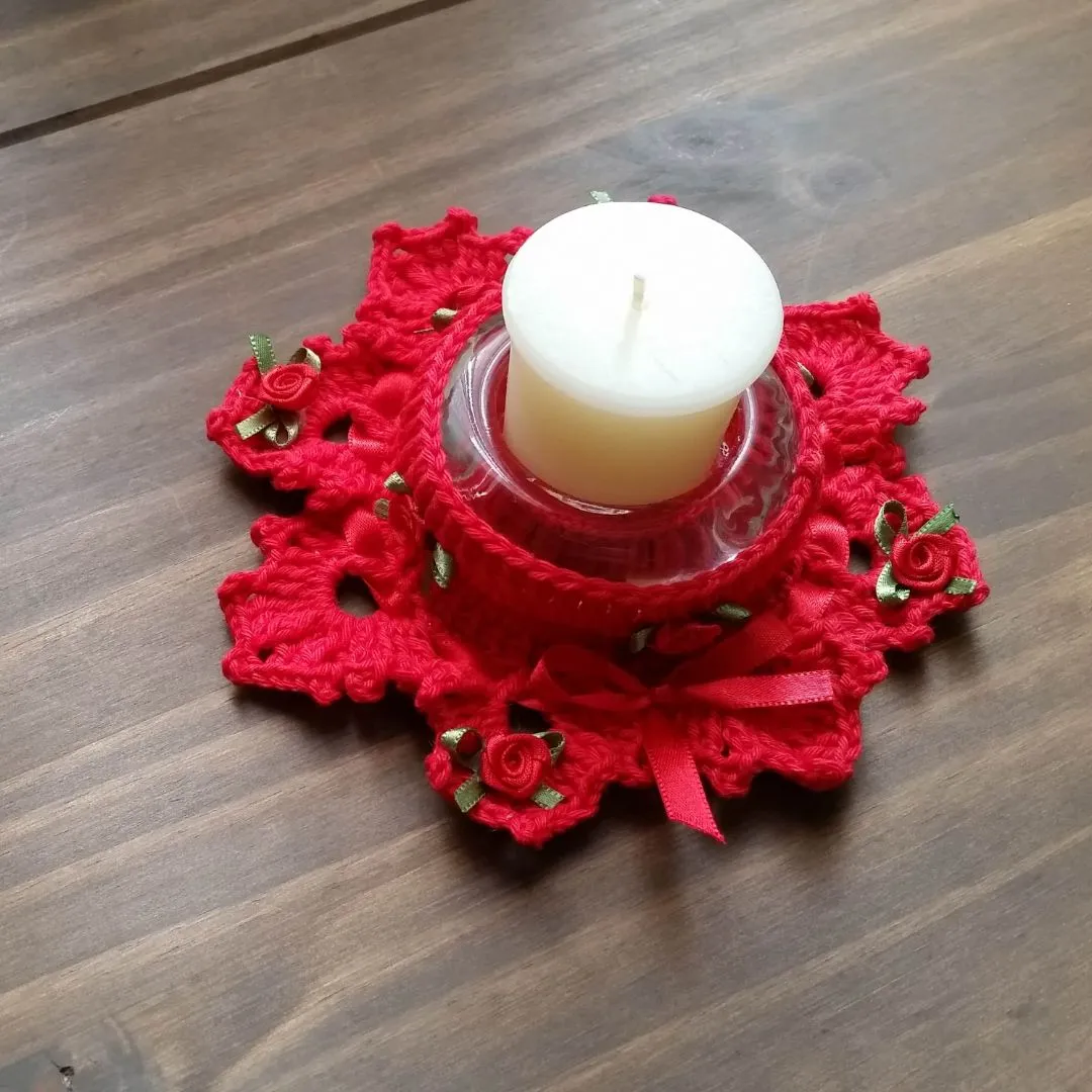 Par de Porta Velas em Crochê Vermelho - foto 6