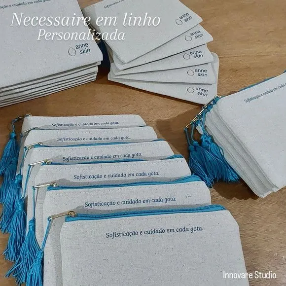 Necessaire Personalizada - Linho - artesanato feito à mão por Innovare Studio
