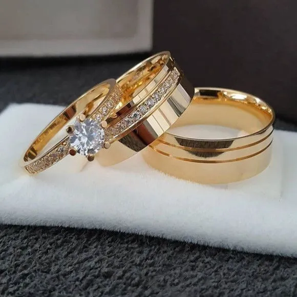 Alianças de Ouro 18k 8mm 8grs Casamento + Anel Solitário - artesanato feito à mão por TM JOIAS