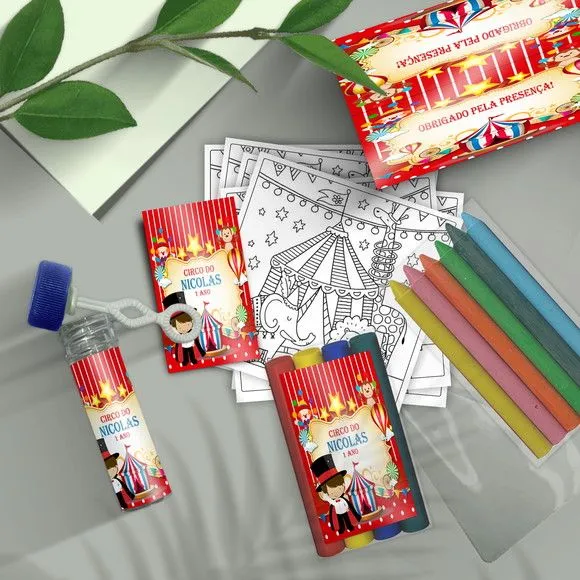 Kit Massinha + Giz + Bolha - Circo Personalizado - feito à mão por Mi Papelaria Criativa