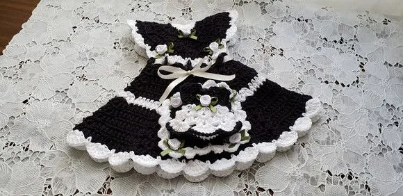 Porta Isqueiro Crochê Vestido Preto e Branco - foto 3