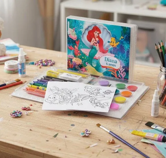 Estojo de Pintura 24pç - Pequena Sereia Personalizado - artesanato feito à mão por Mi Papelaria Criativa