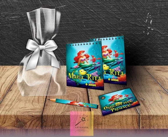 Bloquinho Pequena Sereia Personalizado - feito à mão por Artmanha Lembrancinhas