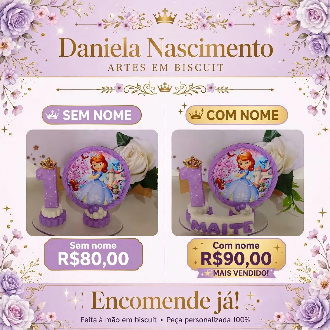 Vela Princesa Sofia Cenario Personalizada em Biscuit - foto 3