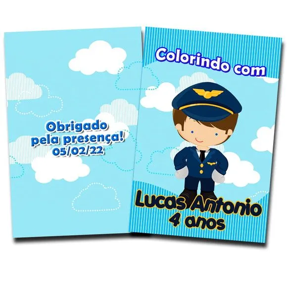 Lembrancinha Piloto de Avião Revista Colorir Aviador 14x10