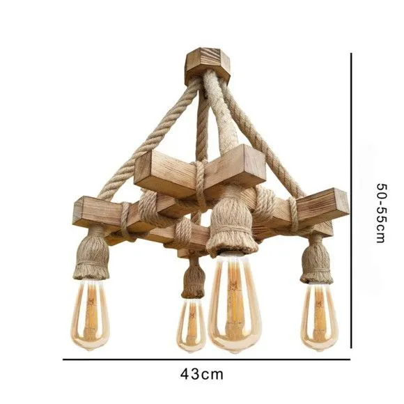 Lustre Pendente em Madeira e Sisal - artesanato feito à mão por DASERRA ARTE EM MADEIRA