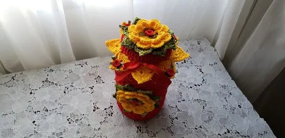 Capa para Potes 500 Grs em Crochê Vermelho - foto 4