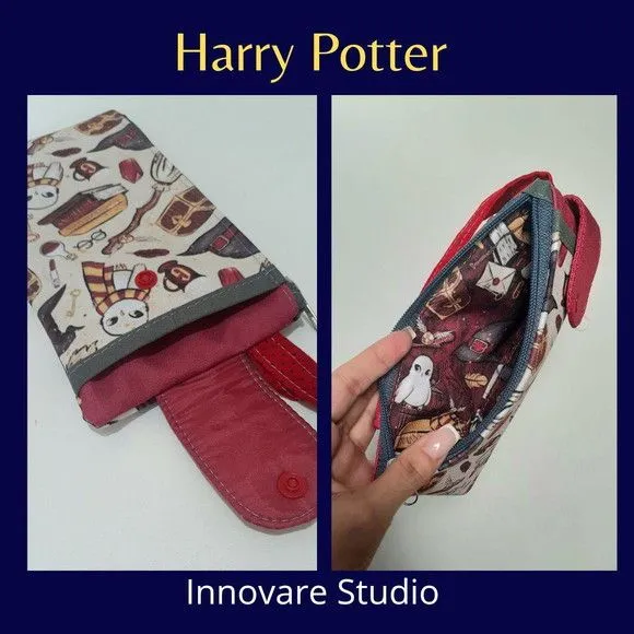 Porta Celular e documentos - 3 bolsos - artesanato feito à mão por Innovare Studio