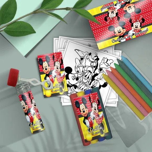 Kit Massinha + Giz + Bolha - Mickey e Minnie Personalizado - feito à mão por Mi Papelaria Criativa
