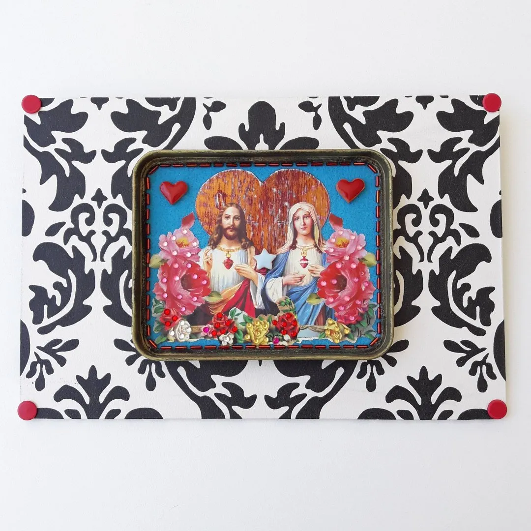 Quadro Sagrados Corações - artesanato de Estudio Bananeira
