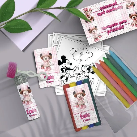 Kit Massinha + Giz + Bolha - Minnie Camponesa Personalizado - artesanato feito à mão por Mi Papelaria Criativa