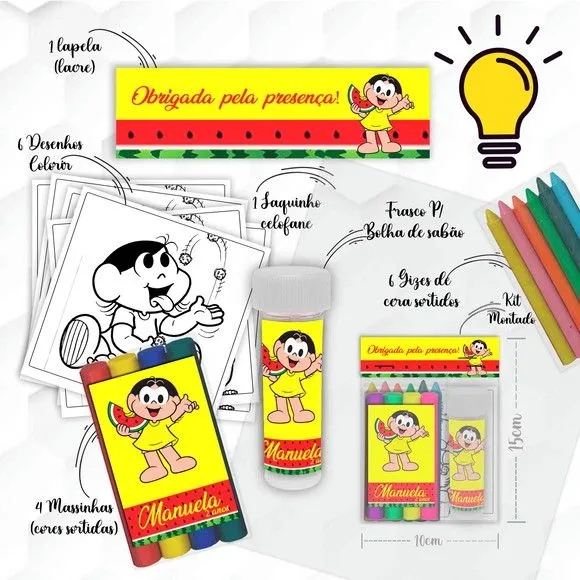 Kit Massinha + Giz + Bolha Magali Personalizado - feito à mão por Mi Papelaria Criativa