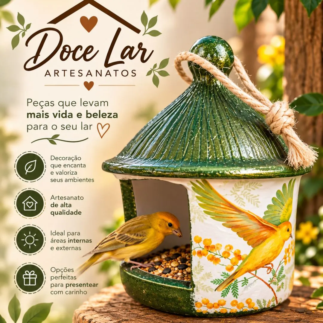 Comedouro De Pássaro De Cerâmica Artesanal Verde Outono
