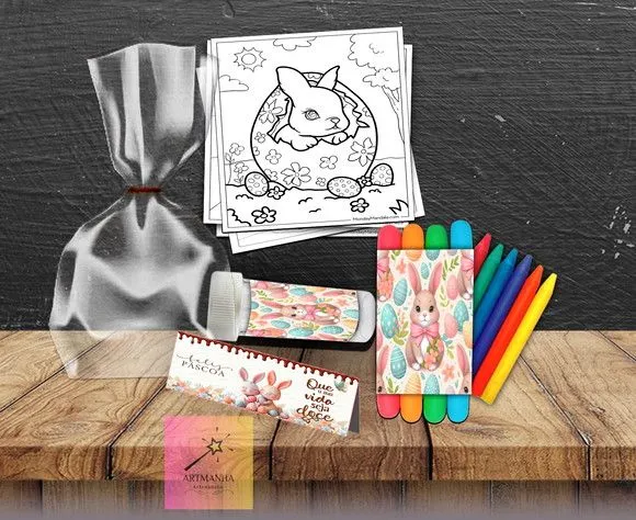 Kit Massinha + Giz + Bolha Pascoa Personalizado - feito à mão por Artmanha Lembrancinhas