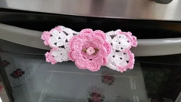Pegador de Arm./fogão Crochê Rosa - foto 3